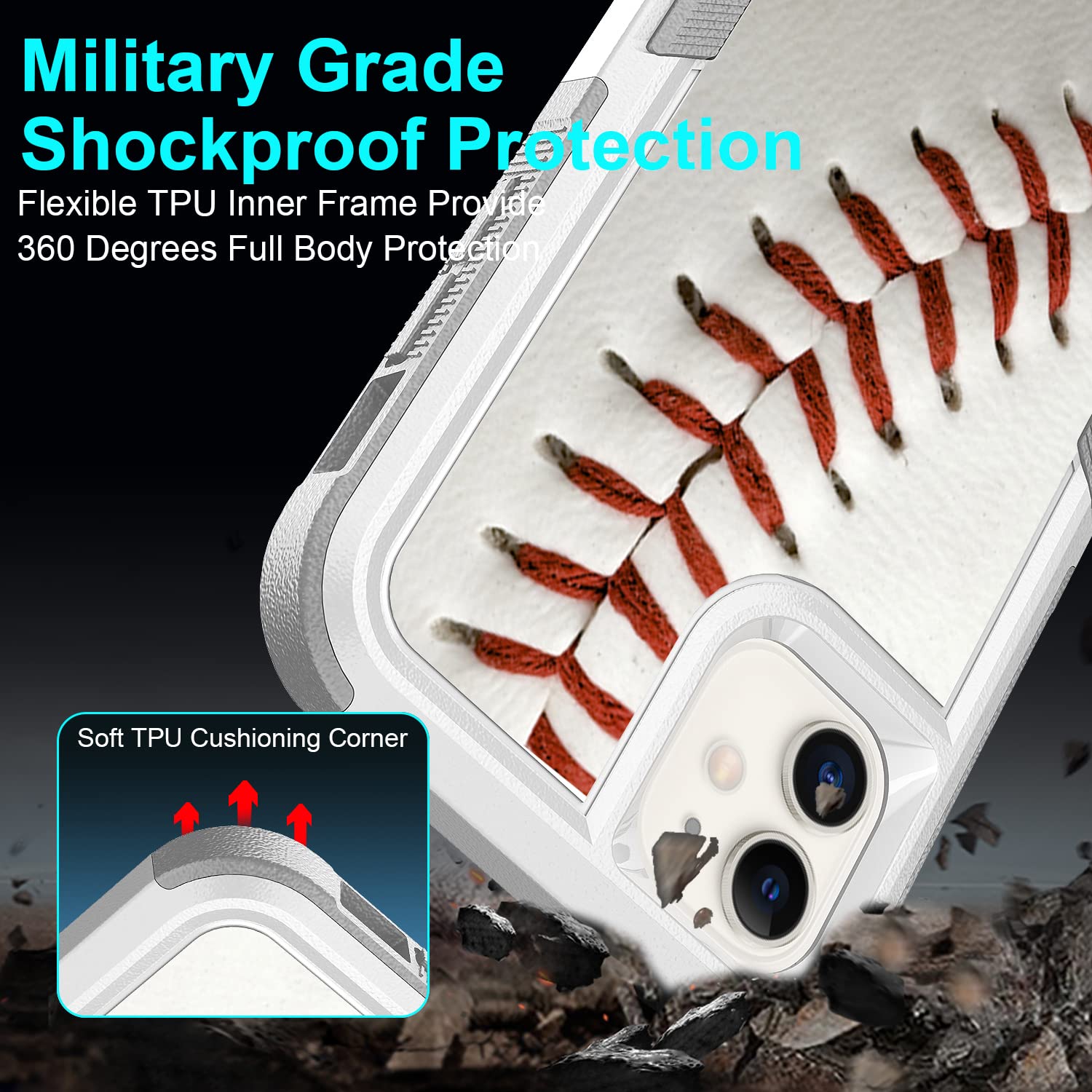 Hybrid-Hülle Für IPhone 11 (6,1 Zoll) – Baseball-Design, Hartes PC + Weiches Silikon, Doppelter Schutz
