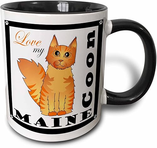 3dRose mug_35513_4 "Love My Maine Coon Cat - Red Tabby" - Taza negra de dos tonos, 11 onzas, multicolor