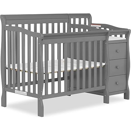 Dream On Me Jayden 4-in-1 Mini Convertible Crib And Changer in Storm Grey, Greenguard Gold Certified, Non-Toxic Finish, New Zealand Pinewood, 1" Mattress Pad