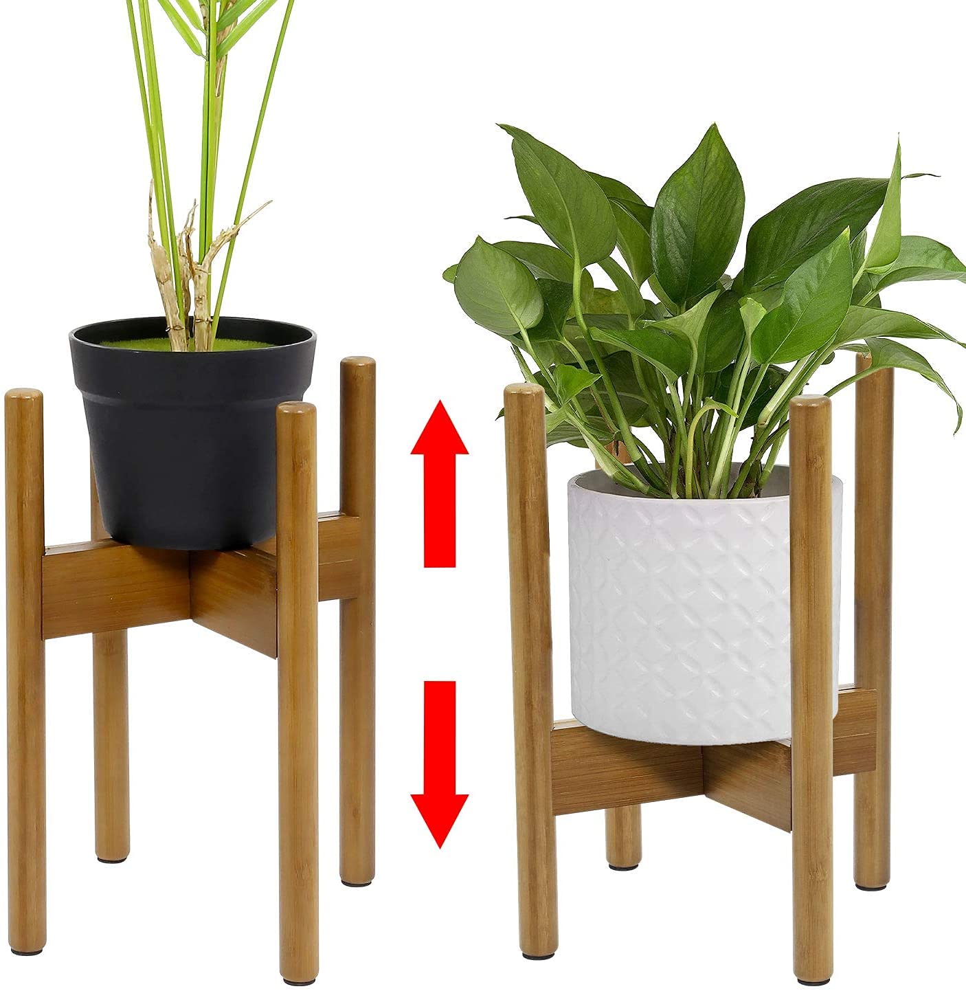 Unibos Bamboo Plant Stand Adjustable Flower Pot Holder to Fit 20-30 Centimetre Plant Pots Indoor and Outdoor Use Mid Century Design Home Accessory (Brown)