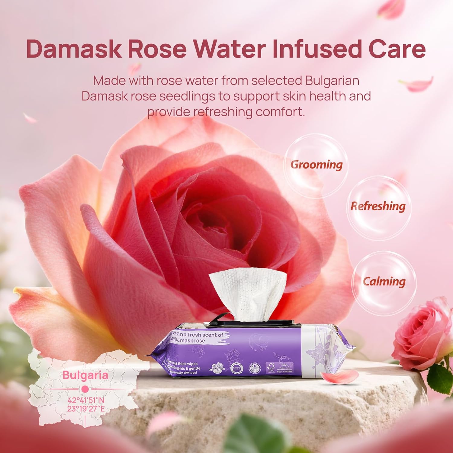 HICC PET Cleaning Deodorizing Wipes for Dogs & Cats, Vet Recommended Plant-Based Pet Grooming Wipes, Fermented Coconut Oil Grooming Paws, Body and Butt, Family Size Supply 400 Count, Rose