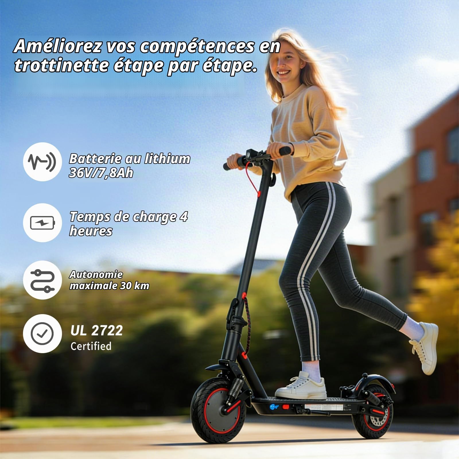 Trottinette Électrique Adulte Pliable 350W, 25 km/h, Autonomie 30 km, Pneus Pleins 10", Double Suspension, Frein Électronique + Disque, Charge 120 kg – Confort & Sécurité Urbaine