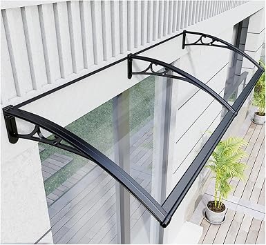 Windproof Front Door Awning, PC Door Window Awning Exterior, Window Awning Outdoor Polycarbonate Hollow Seat Door Patio Canopy, UV Protection Size 60x250cm/24x98inch