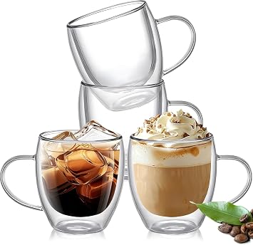 Double Layer Glass Mug Cup 250 ml Lux Double Wall mug - Thermos Cup - Long Time Hot-Cold Keeping feature with Two Walls Structure, Coffee Espresso Cup with Handle Brosilicate double layer Cup