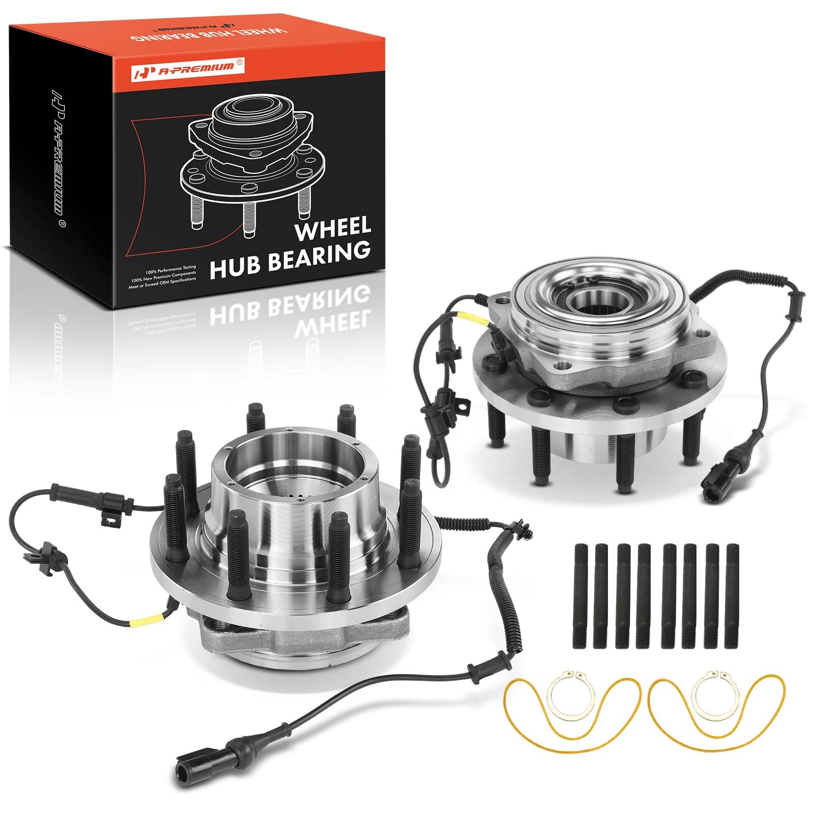 A-Premium 2 x Front Wheel Bearing and Hub Assembly with ABS & 8-Lug Compatible with Ford (with 4WD & SRW) - F-250 Super Duty 2005-2010, F-350 Super