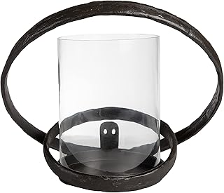 Danya B. Orbits Wall Candle Sconce Aluminum and Hurricane Glass, Rustic Farmhouse Style Mounted LED or Real Candle Holder, Removeable Glass, Wedding and Housewarming Gift