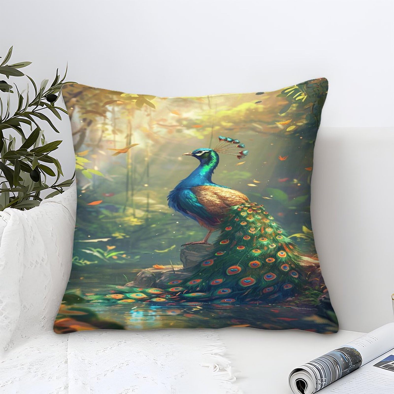 Dlonirpex Style-3 Peacock 3D Printed Pillowcases Pillow Decorative Super Soft Pack Of 1 For Patio,Couch, Tent, Balcony And Sofa 45X45cm