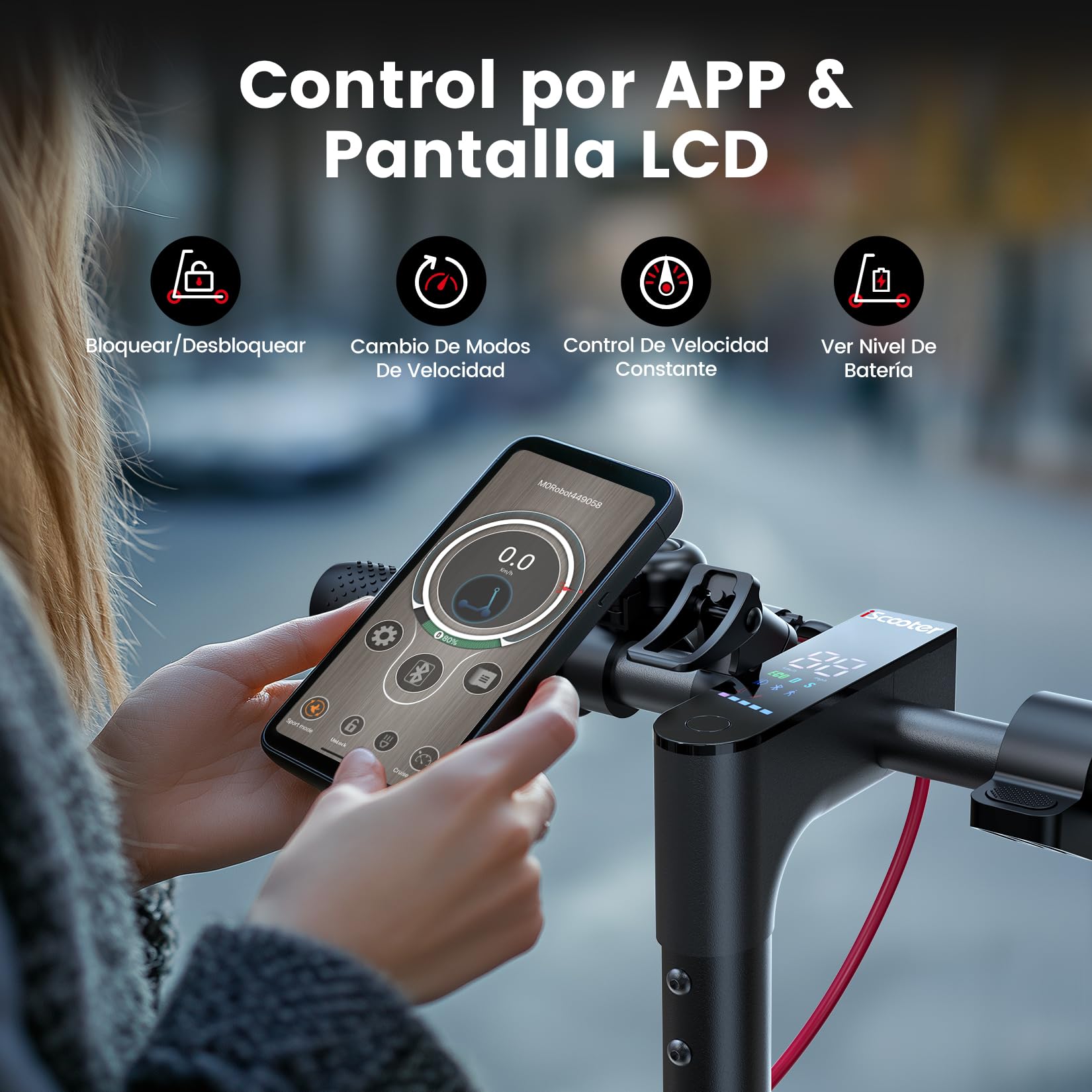 iScooter 10" Patinete Eléctrico Adultos Homologado DGT, 500W Motor, Autonomía De 30-40 KM, Máxima 25KM/H, Bocina, Timbre, Intermitentes, App, Frenado Doble, Plegable, Carga 120 KG, Bloqueo/Desbloqueo