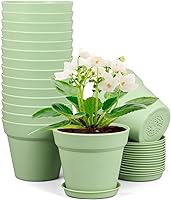 Meowell 6 Inch Green Plastic Nursery Pots, 16 Pack with Drainage Holes & Saucers - Durable Seed Starters for Succulents, Herbs, Indoor Outdoor Plants