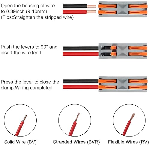 Vista 26 de DIANN Conectores de cable de palanca, empalmes en línea de 3 circuitos, conector de cable eléctrico SPL-3, tuercas de palanca, conectores de alambre