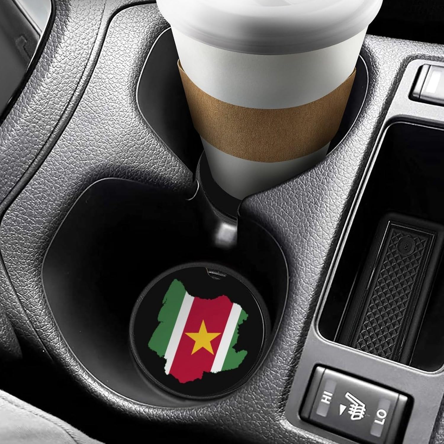 Flag Map of Suriname Cute Car Coasters 2.56 Inch Absorbent Cup Holder for Drinks Auto Interior Accessories