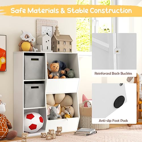 Miniatura 7 de HONEY JOY Organizador de almacenamiento de juguetes para niños, estantería y estantería para niños con 2 cajas de almacenamiento, gabinete de