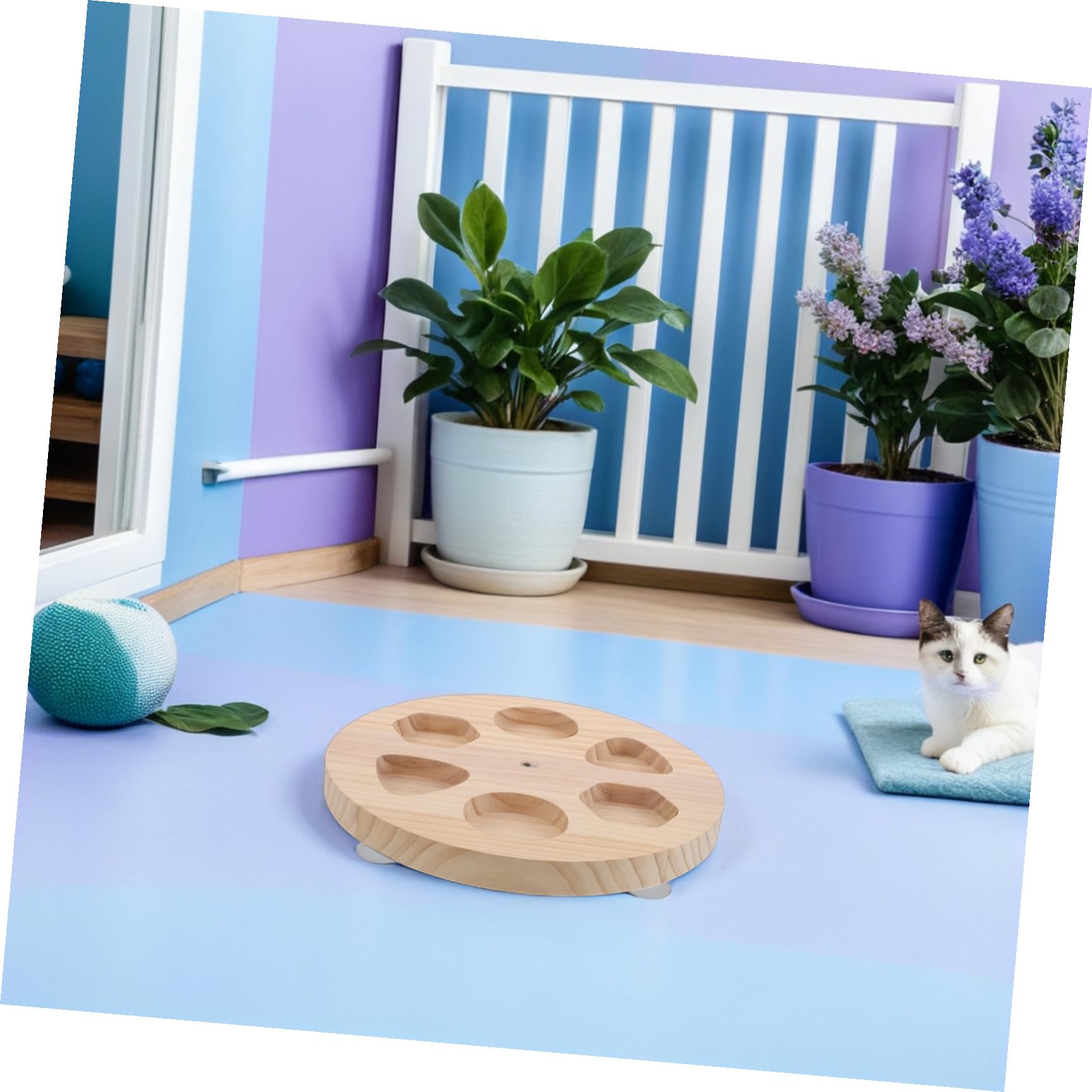 SHINEOFI Holz Krallenschleifer für Hunde 29x29x2,8cm mit Drehbarem Leckerlibox zur Sanften Hundepflege und Krallenpflege im Hundetrimmen und Haustierpflege