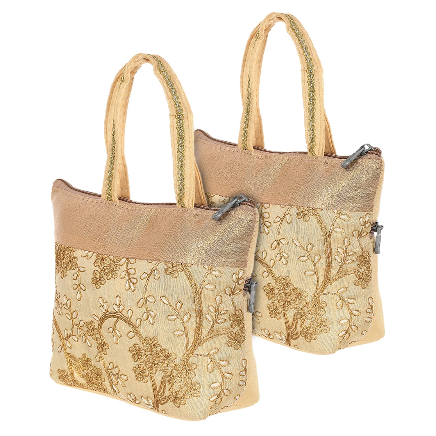Kuber Industries Polyester Embroidery Design Hand Bag For Women/Girls With Handle Pack of 2 (Cream) 54KM4029-image-22