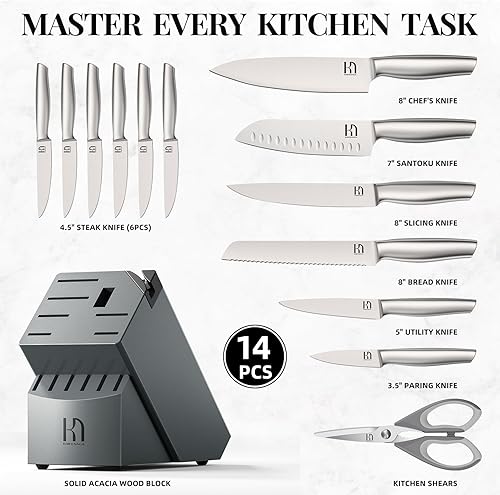 Miniatura 7 de Juego de cuchillos de cocina de acero inoxidable de alto carbono japonés de alta calidad, juego de cuchillos afilados con afilador integrado, juego