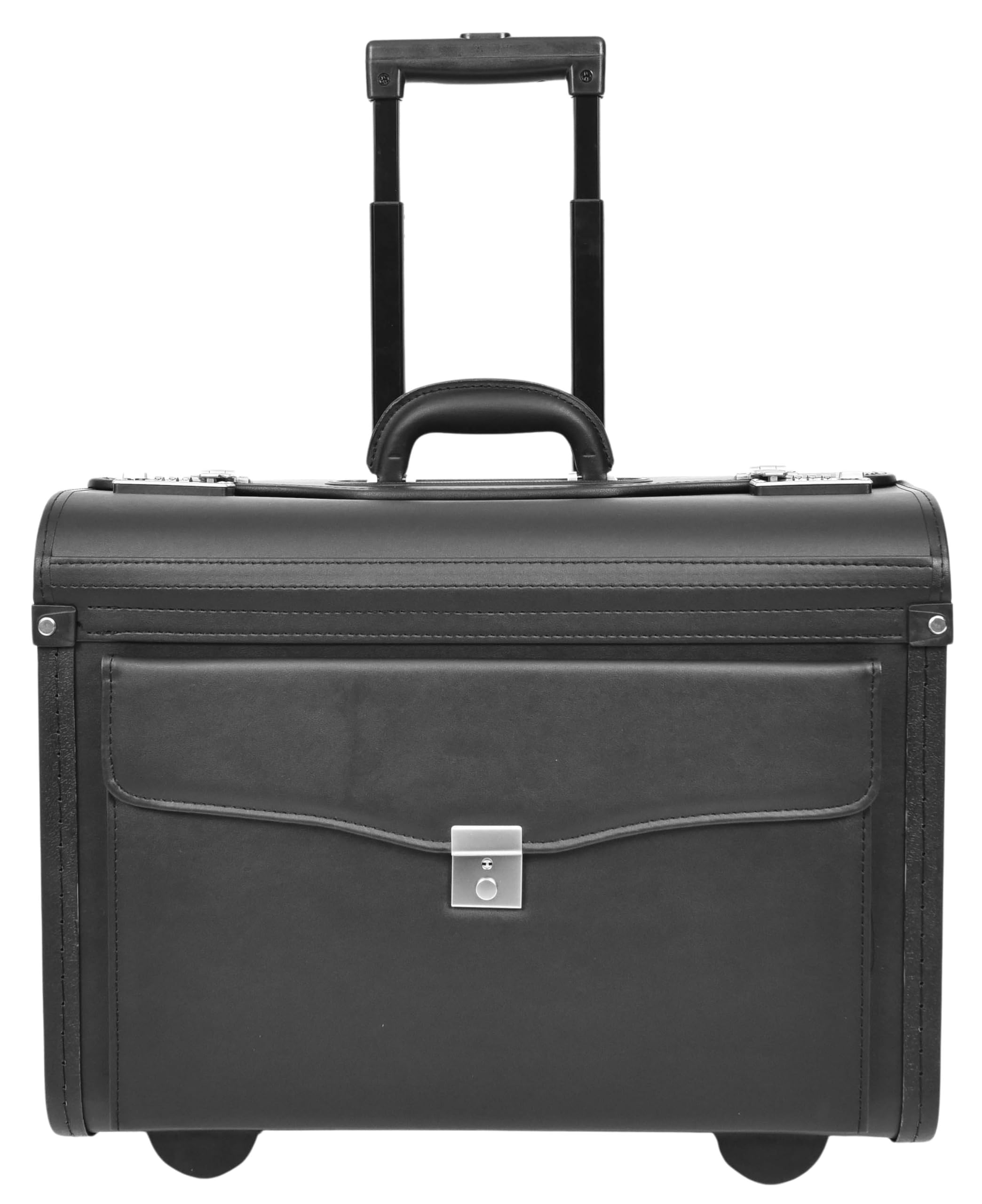 Custodia da pilota in pelle con ruote, borsa da viaggio per laptop Business Executive Black Titan, Nero , L, Cabina Flight Case