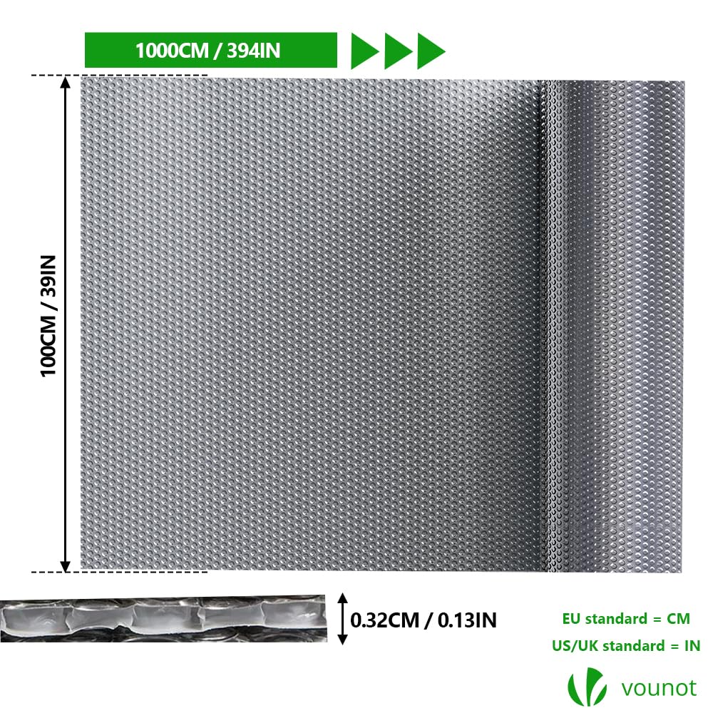 VOUNOT Isolierfolie Dämmfolie 10m x 100cm x 3.2mm, Doppelte Alu-Luftpolsterfolie Heizkörper Reflexionsfolie Thermofolie