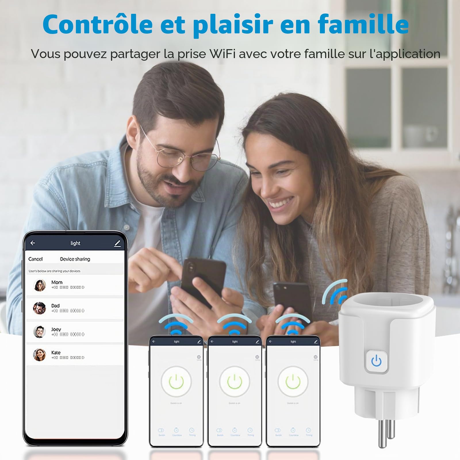 Lot de 4 prises intelligentes Wi-Fi avec mesure de courant, télécommande par application, commande vocale et minuterie, Smart Home WiFi 16 A, compatible avec Alexa et Google Home