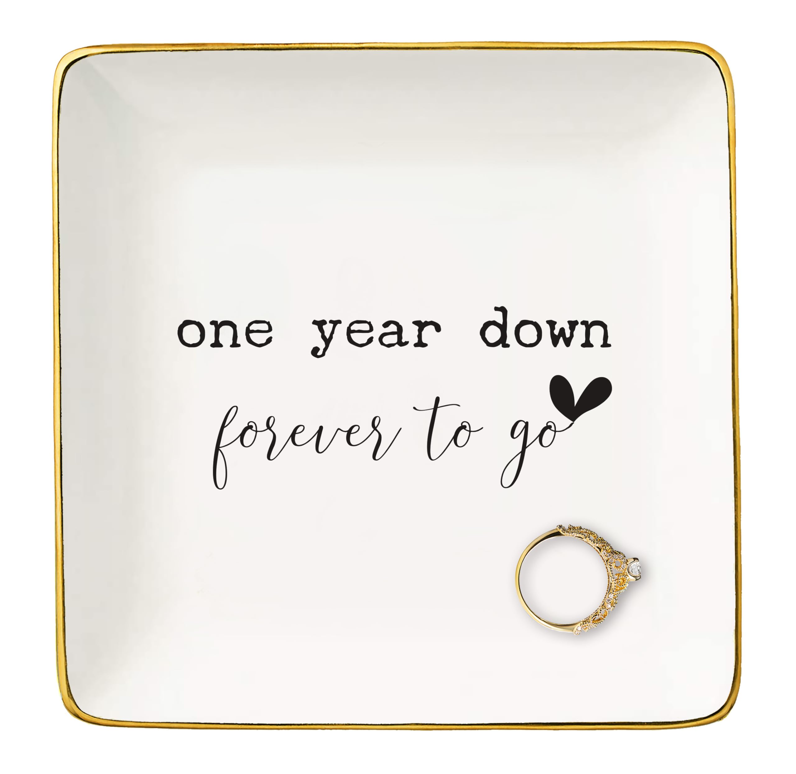 NZY One Year Down,Forever to Go-One Year Anniversary for Her-Valentine Gift,1st Wedding Gifts Anniversary for Wife Girlfriend-Ceramic Jewelry Tray Trinket Holder Ring Dish