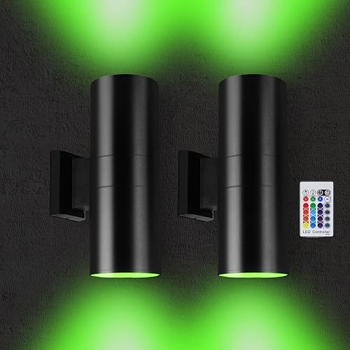Up and Down Lights Outdoor, 96W RGBW Color Changing Wall Lights with RF Remote Controller for Garage,Front Door, Post, Patio, Terrace, Hallway, Porch
