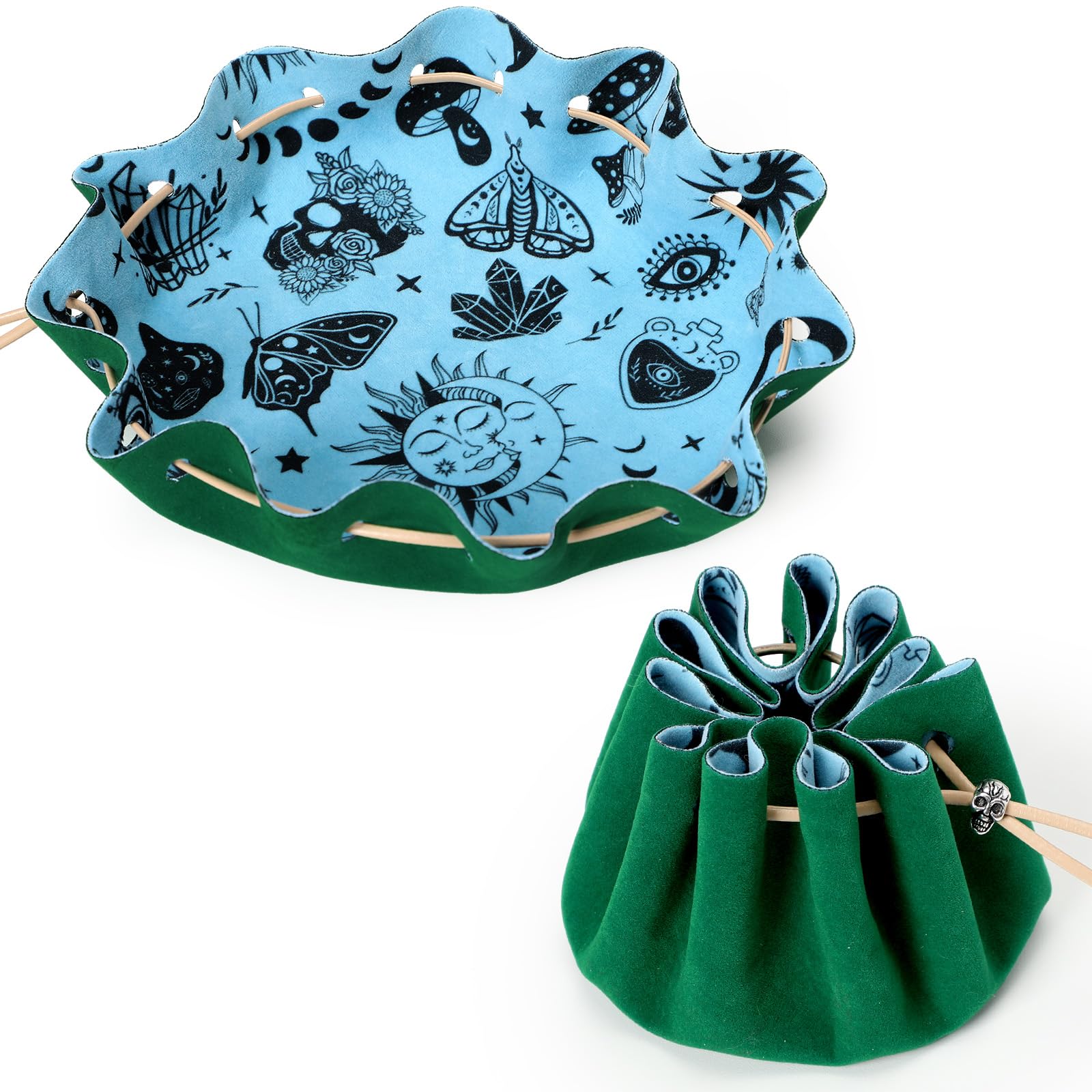 CiyvoLyeen Grüne Würfelrolltablett, Aufbewahrungstasche mit DND-Würfeltablett aus Samt – perfekt für RPG-Spieler, Tischspieler, DND-Zubehör, Geschenkaufbewahrung – ideal für Schmuck, Münzen, Schlüssel