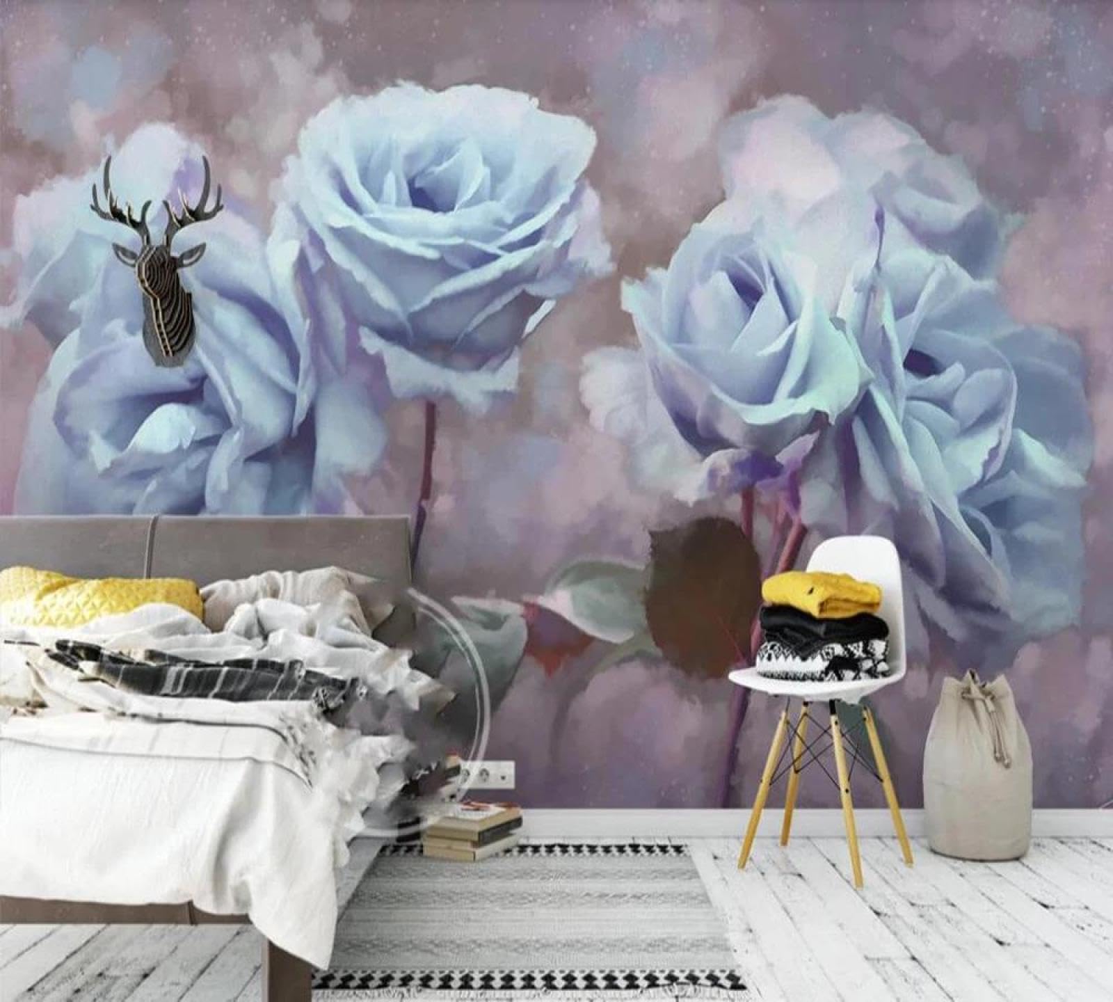 Papier peint 3d bleu rose ILIYA en tissu non tissé pour fond de salon