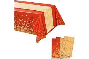 4Pack Red Gold Party Tablecloth, Disposable Red Gold Sequin Spillproof Table Cover