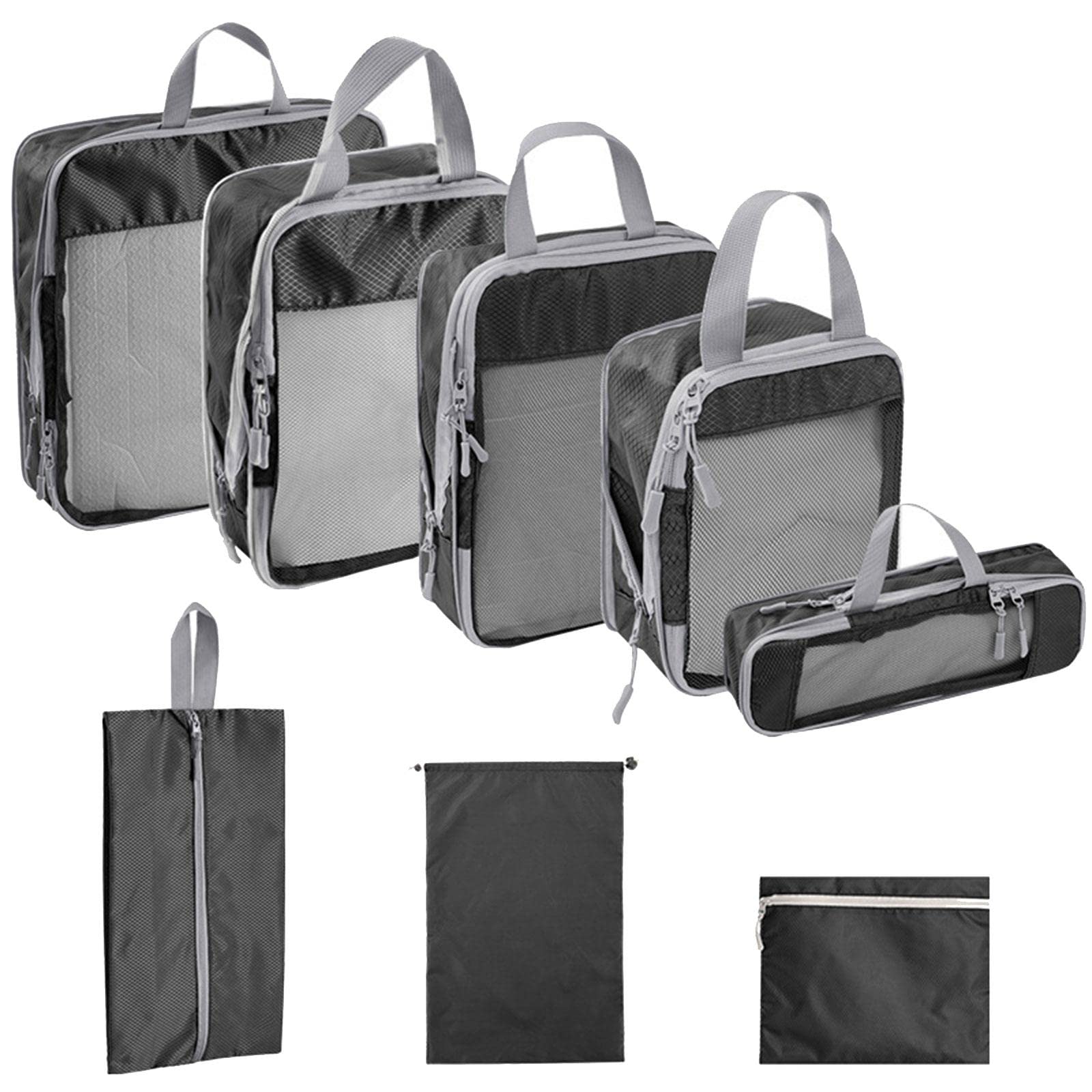 8x Portable Packing Cubes Breathable for Business Trips Holidays Backpacking black-picture-48