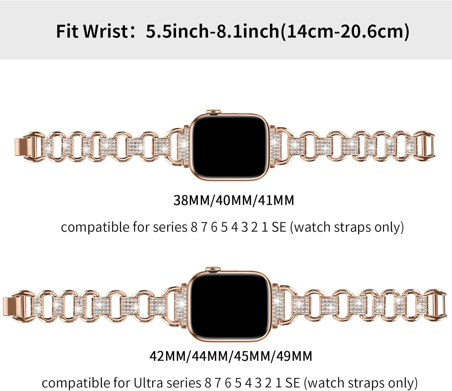 JOYOZY Bling Slim Band Designed For apple watch band 38mm 40mm 41mm 42mm 44mm 45mm Series 8/7/6/5/4/3/2/1 SE 49mm Ultra, Shiny Women Diamond Rhinestone Metal Strap for iwatch