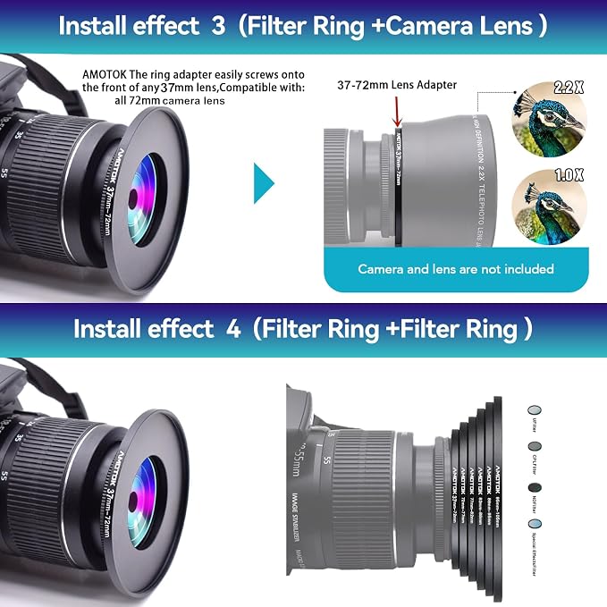 Adaptador de lente cámara 37mm a 72mm anillo paso filtro miniatura 7
