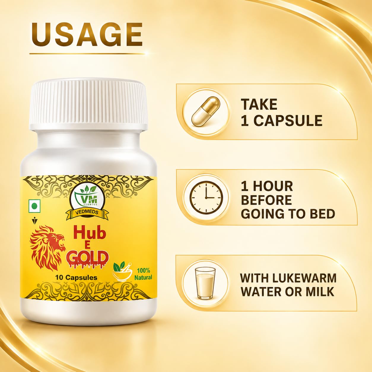 Hub E Gold Ayurvedic Man Wellness Capsule | Herbal Vitality & Energy Support for Men | 10 Capsules — Amazon image 3