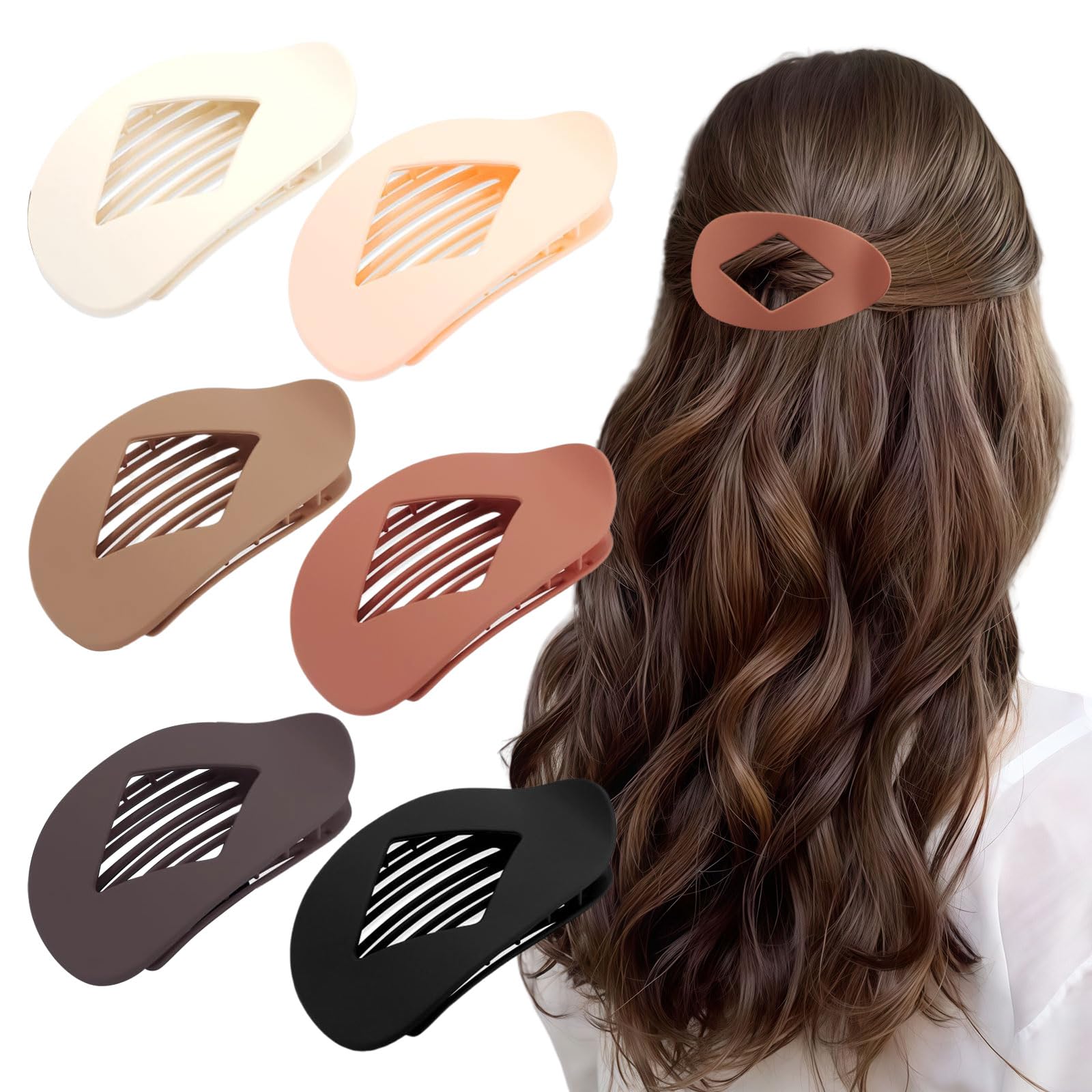 Muorruo 6 Piece Large Flat Round Hair Clips, Oval Claw Clips for Thick Medium-Thin Hair, Non-Slip Strong Hair Clips