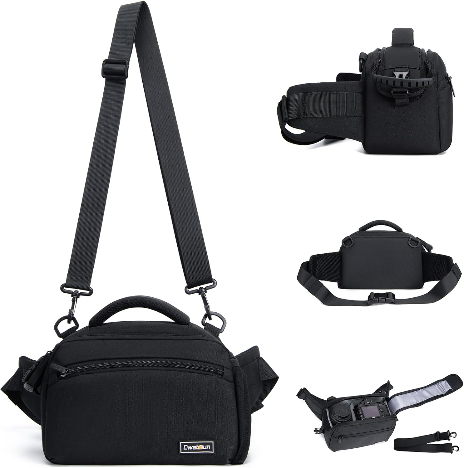 Cwatcun Waist Camera Case DSLR SLR Bag Sling Shoulder Camera Bag Water Resistant Pack for Camera Carrying Case for photographer Hiking Shooting Traveling Men Women