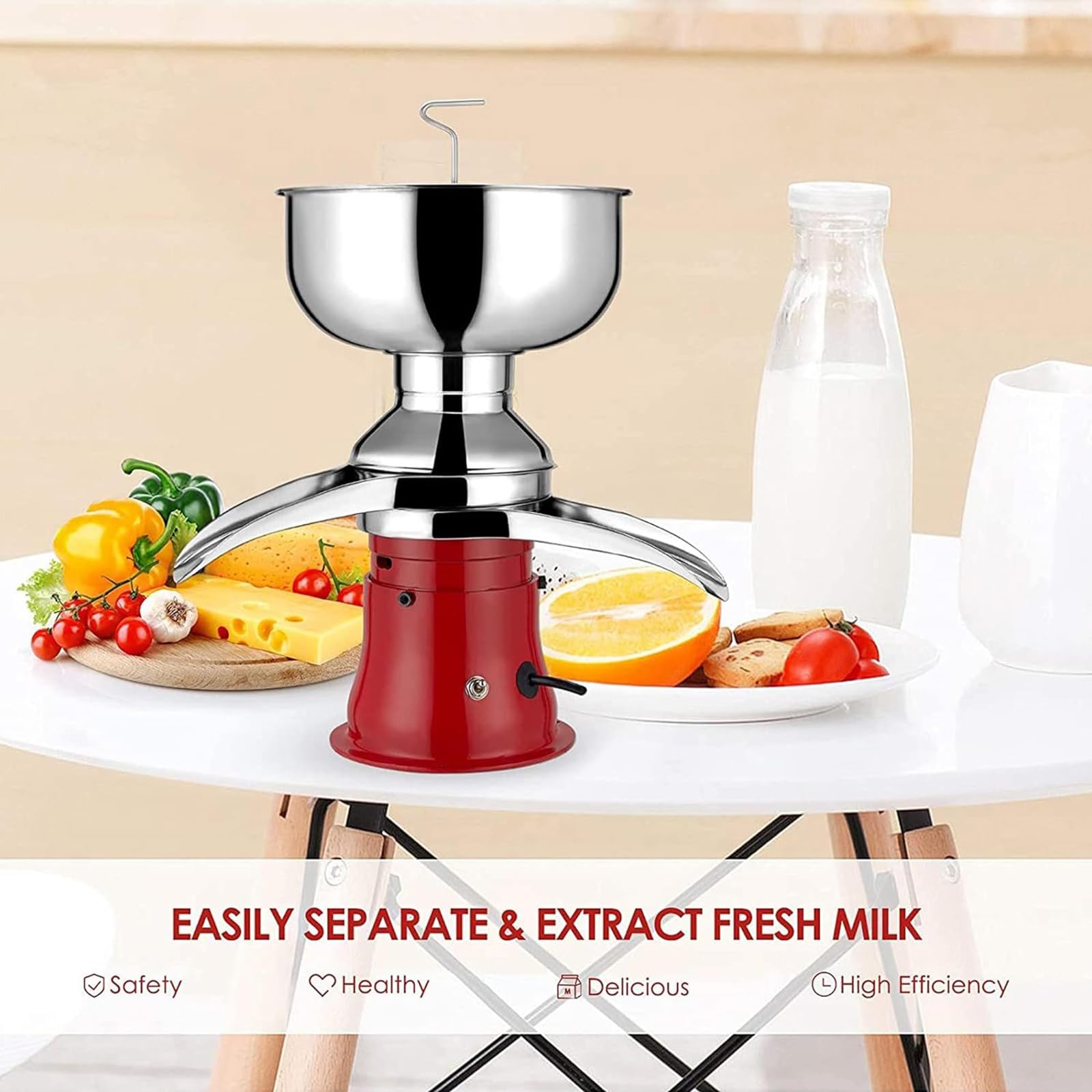 Espumador de leche, separador de crema, separador eléctrico de mantequilla de leche fresca de acero inoxidable, con bandeja de separación de 15 capas, caudal ajustable, fácil de usar, para g