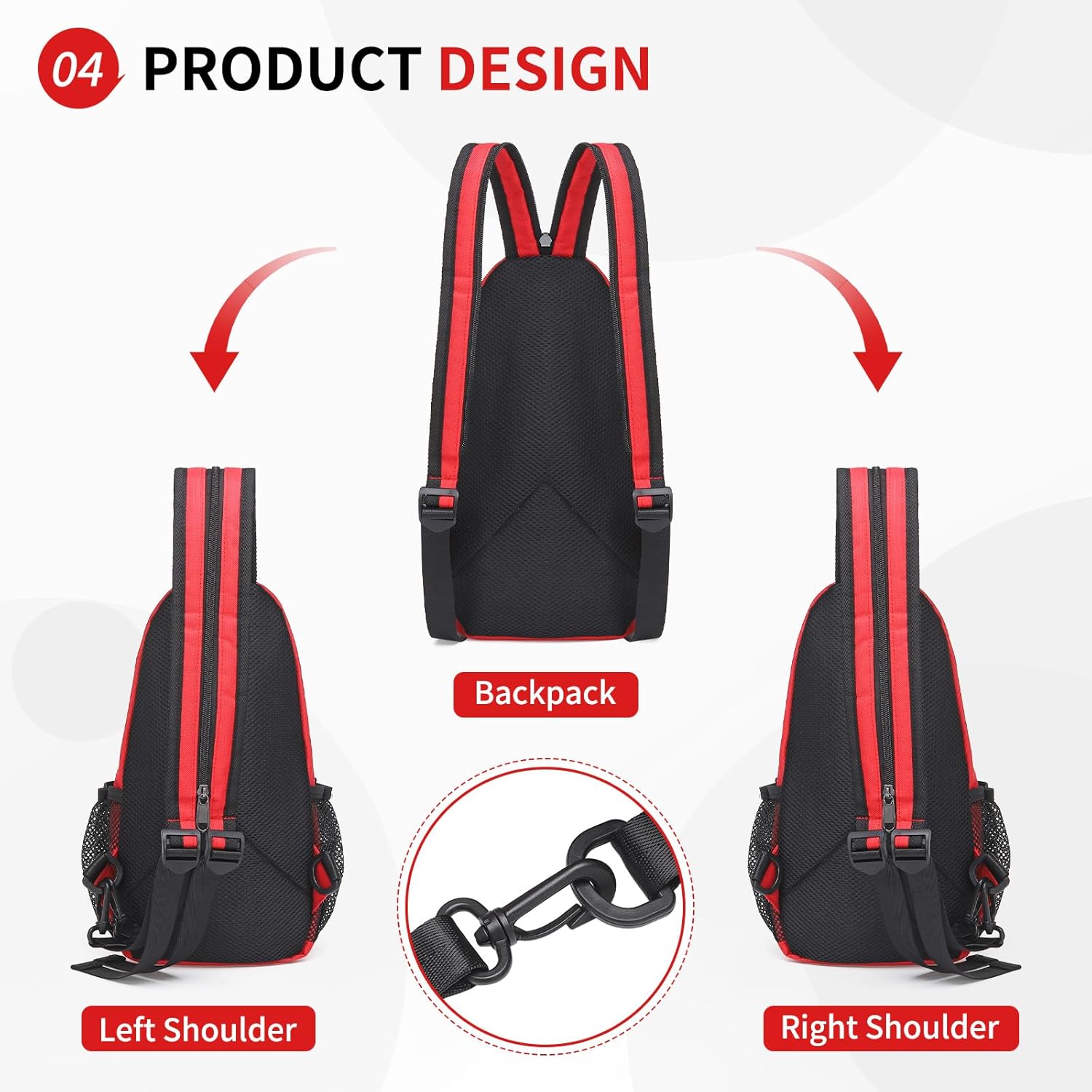 Convertible Sling Bag Crossbody Backpack, 7.9" Tablet Bags with Headphone Jack Shoulder Bag Casual Pack for Women Men Hiking Travel (Red) - Image 5