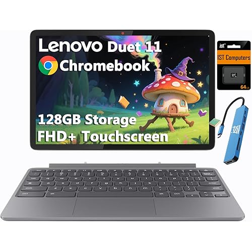 Lenovo Chromebook Duet Gen 9 11" FHD+ 2-in-1 Touchscreen Tablet Laptop (8-Core MediaTek Kompanio 838, 4GB, 128GB Storage (64GB+64GB SD), Detachable Keyboard) 8MP Webcam, IST HUB, Wi-Fi 6, Chrome OS