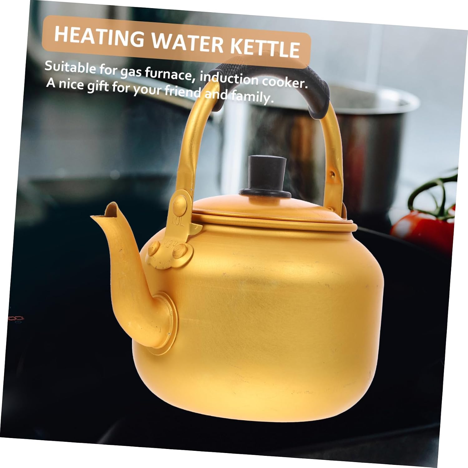 DOITOOL Yellow Aluminum Rice Wine Kettle 1L Large Capacity Tea Pot with Anti-Leak Hawk Mouth Spout Non-Slip Handle for Home Restaurant Use