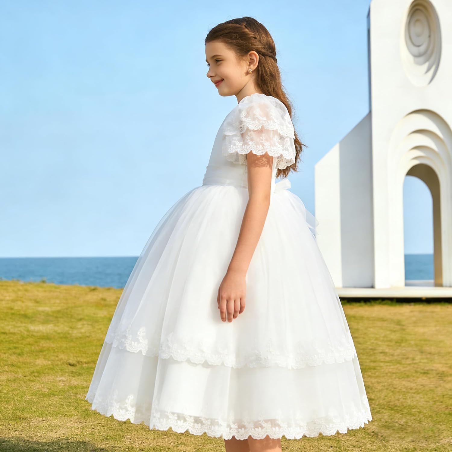 Vestido de niña de Las Flores para Bodas, Vestidos Formales de Encaje para Fiestas de cumpleaños Infantiles, Vestidos de Gala