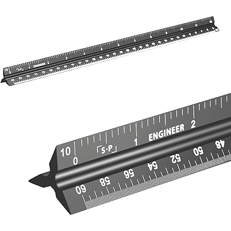 Engineer Scale Ruler (Laser-Etched) Solid Aluminum Core | Simple Precision 12 Inch Triangular Engineering Ruler with Imperial Measurements
