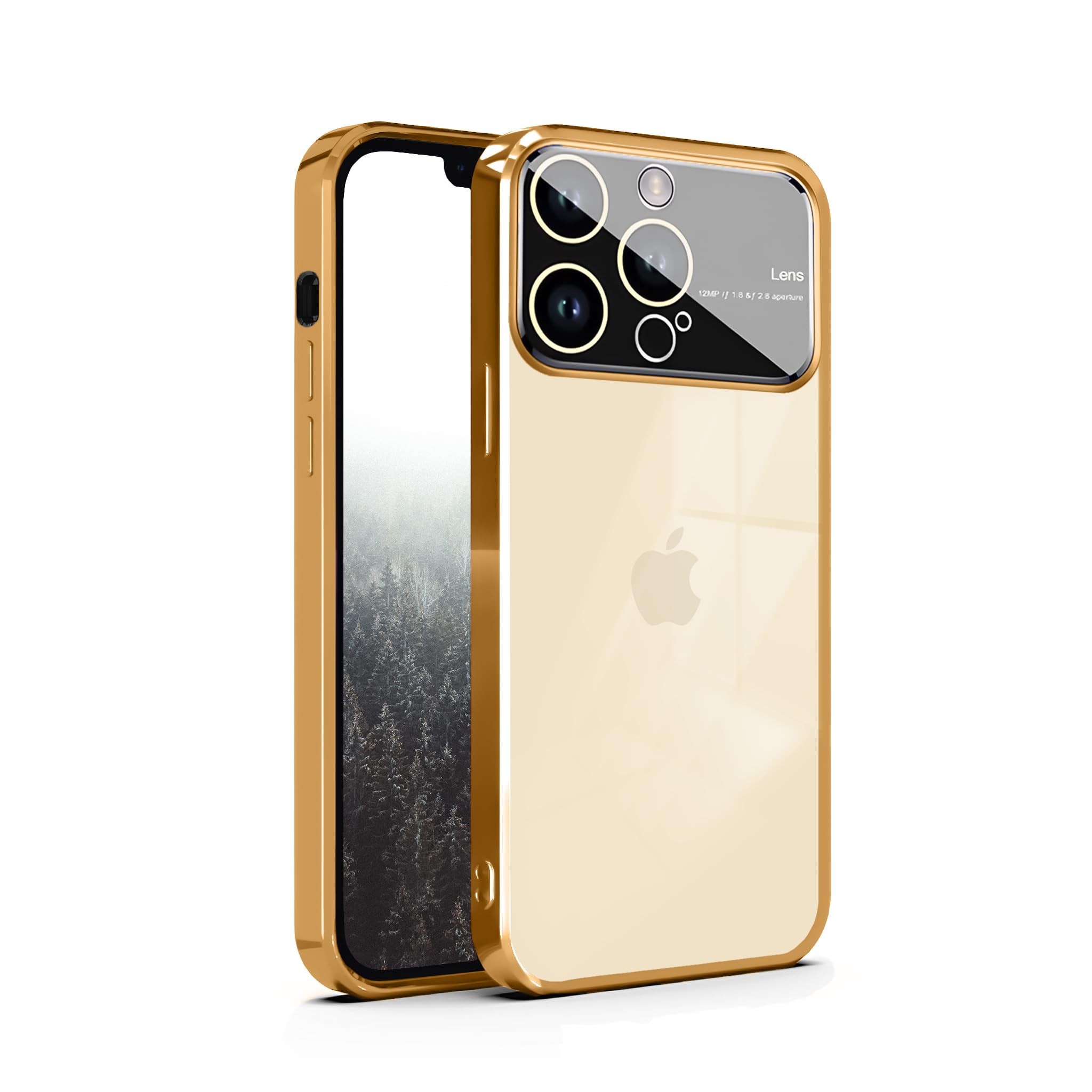 GetTechGoThermoplastic Polyurethane Back Case Cover Compatible For Iphone 14 Pro Max |Camera & Lens Guard Protection | Soft Clear Case | Ultra Thin|Side Electroplated Gold, Gold