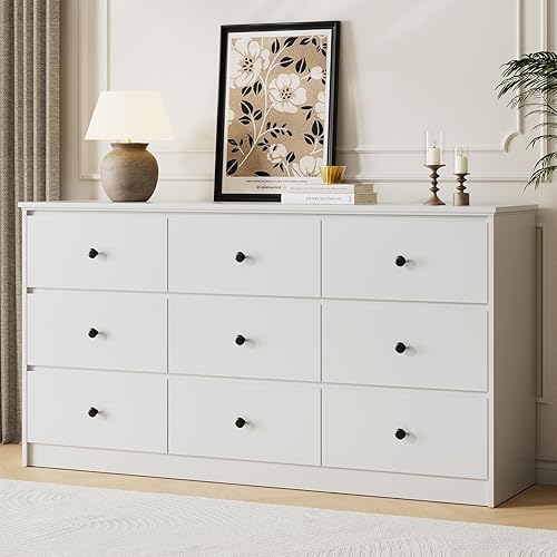 Miniatura 9 de Cómoda Blanca para Dormitorio, Cómoda de 6 Cajones con Manijas Doradas, Gabinete de Almacenamiento Grande, Organizador Moderno de Cajonera para