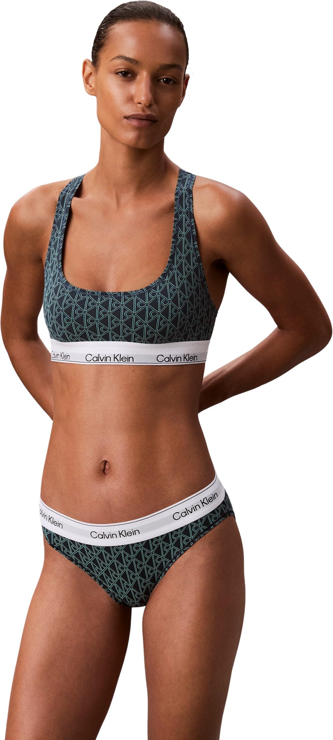 Calvin Klein Women’s Unlined Bralette with Logo Band, Green (Bijou Modern Emblem Outline+Stratif), M