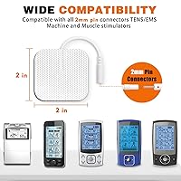 Vista 2 de Electrodos SM 24 unidades TENS - Almohadillas de repuesto de 2 x 2, electrodos sin látex, conectores de clavija de 0.079 in, cables de plomo