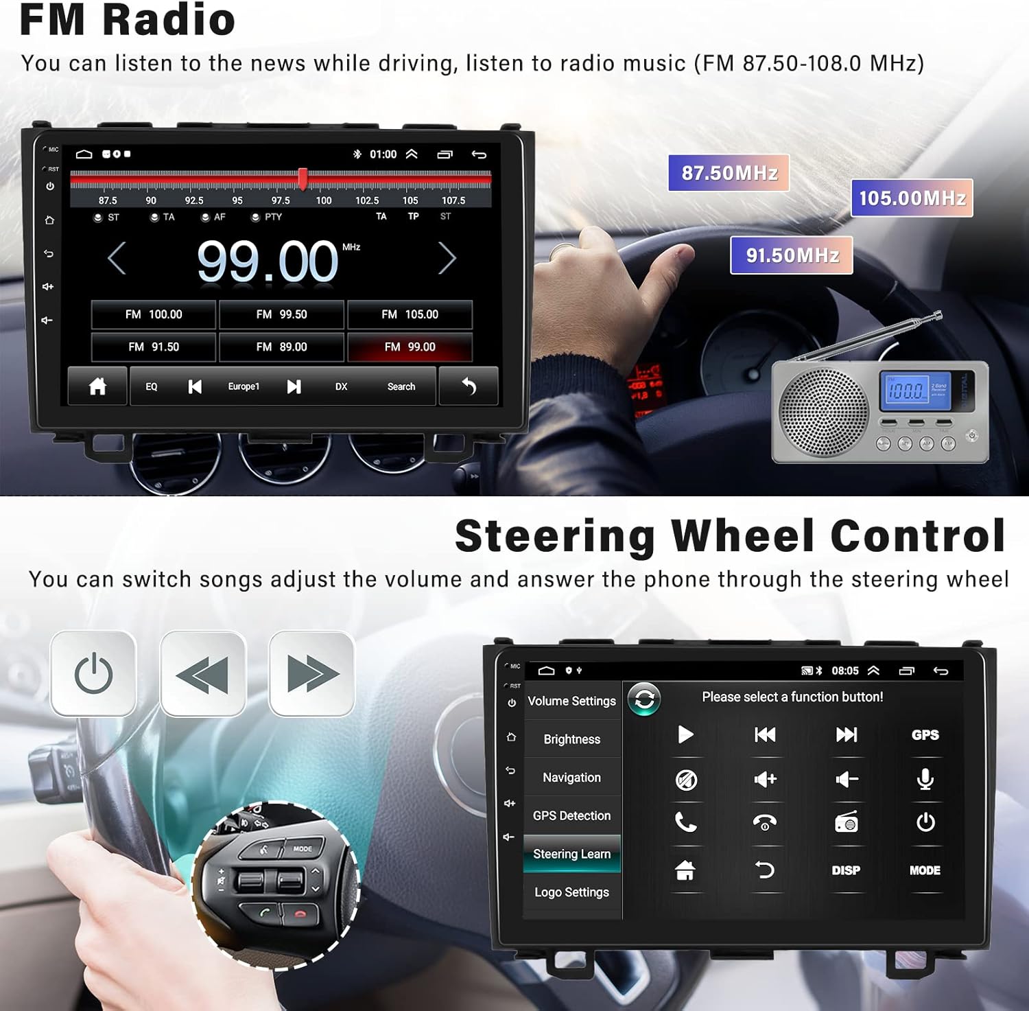 sixwin android 10 0 car stereo for honda crv 2007 2008 2009 2010 2011 9 inch touch screen car radio audio with bluetooth gps navigation fm radio with