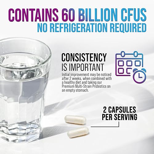 Miniatura 7 de Probióticos 60 mil millones de UFC 10 cepas probióticas y prebióticos Salud intestinal digestiva, apoyo inmunológico y estreñimiento ocasional,