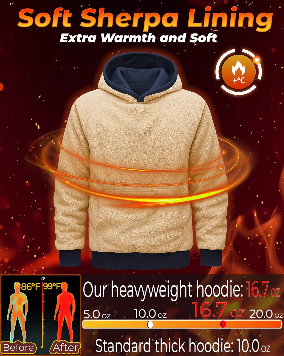 Boladeci Men's Sherpa Lined Hoodie Sweatshirts Heavy Fleece Cotton for Winter Cold Weather - Image 2