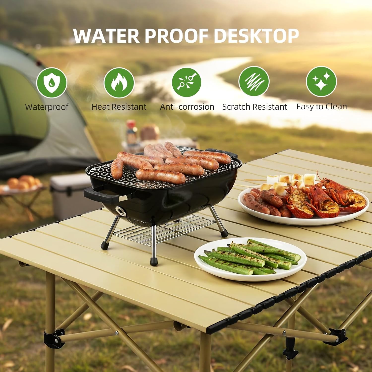 Camping Table Folding Portable Camp Lightweight Roll Up Table Adjustable Height with Carry Bag Indoor Outdoor for Camping, Home,Picnic,Backyard,BBQ,Party