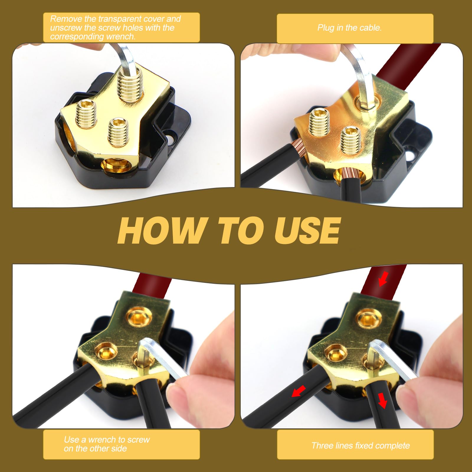 LPZMPZ 2-Wege Car HiFi Verteilerblock Power Reinkupfer Distribution Block 12v-Stromverteilerblock 1 In 2 Out Splitter für Car-Audio-Verkabelung KFZ Boot