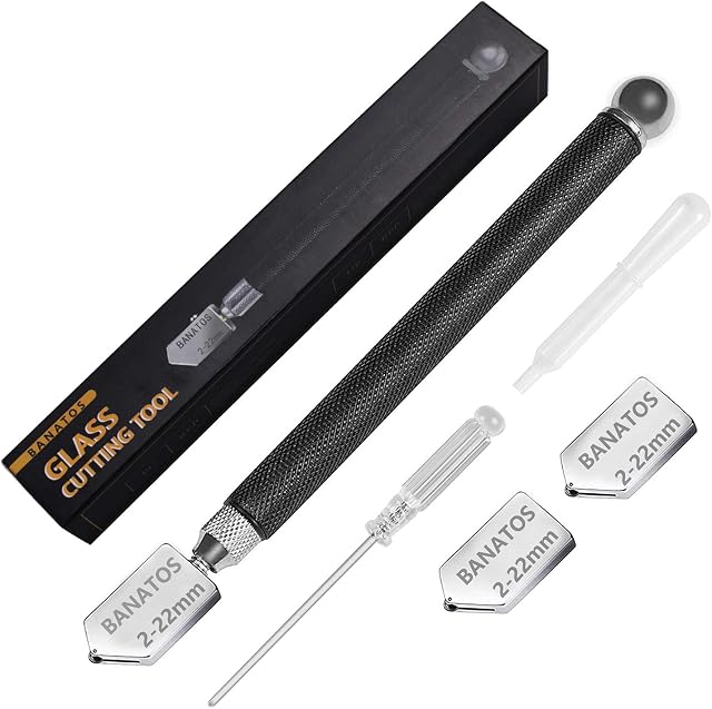Glass Cutter Professional- Glass Cutters Tool for Thick Glass Tile Mirror Mosaic Cutting in The Range 2-22cm, Tile Cutter Diamond Glass Cutter with Replaceable 3 Carbide Cutting Heads