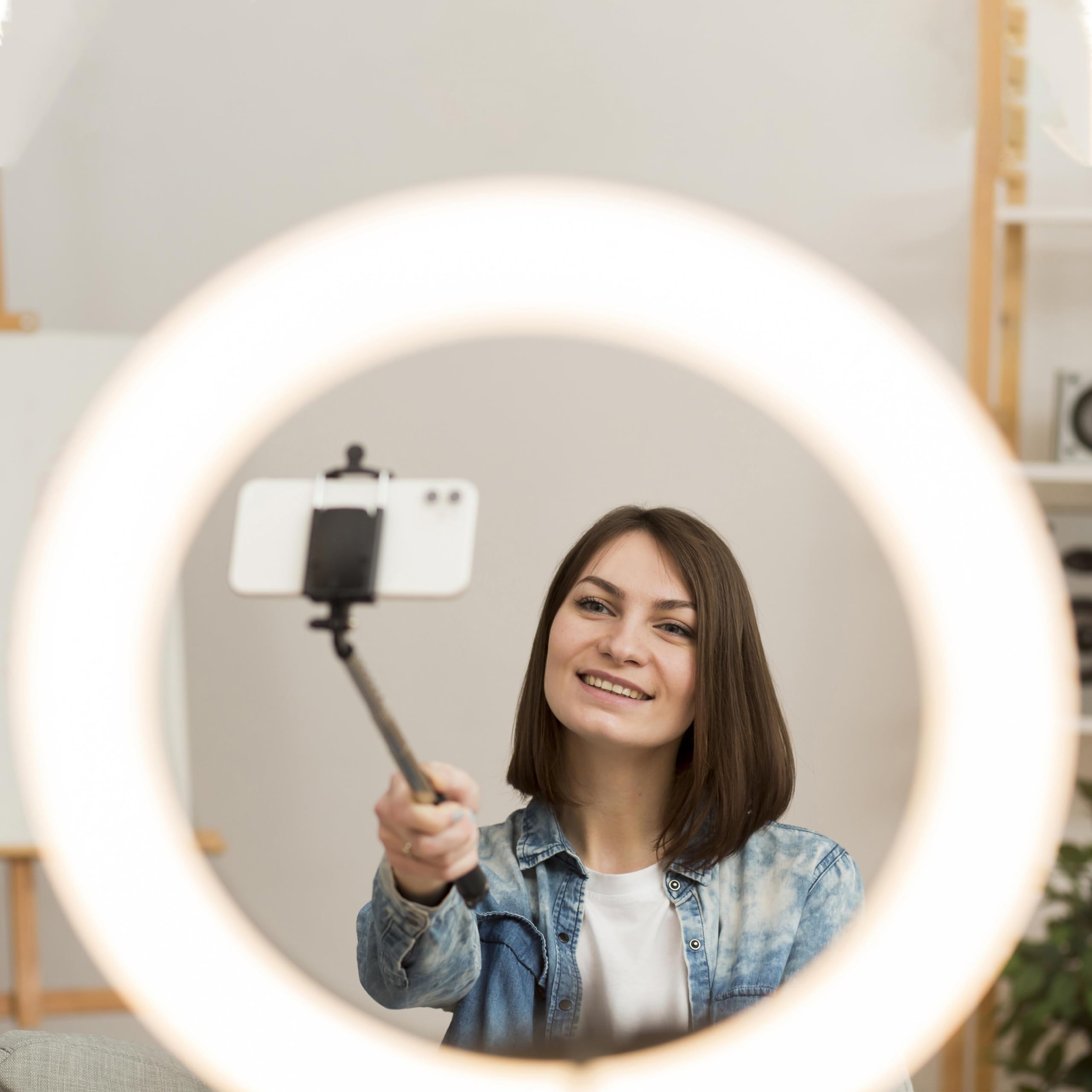 Retoo Luce ad Anello LED Ring Light per Selfie Staffa Triangolare 3 Modalità Illuminazione Trucco Fotografia Video Live Streaming Smartphone